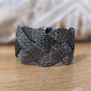 WIDE cuff bracelet braided wire crisscross bangle bracelet